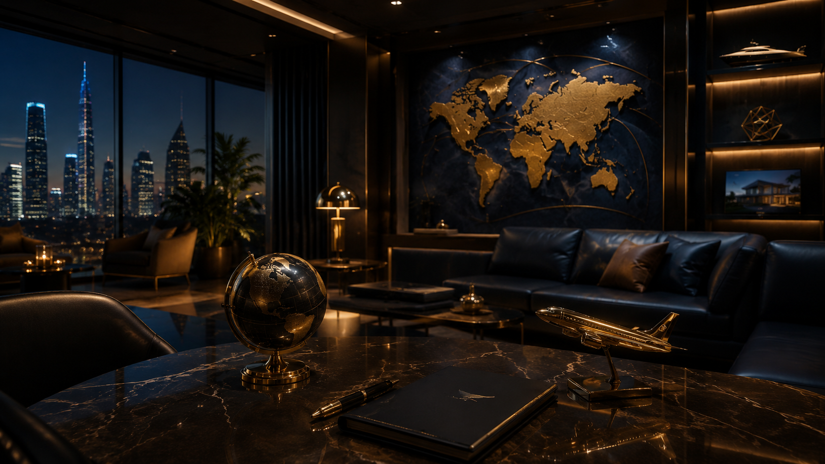 Private advisory lounge with global luxury atmosphere
