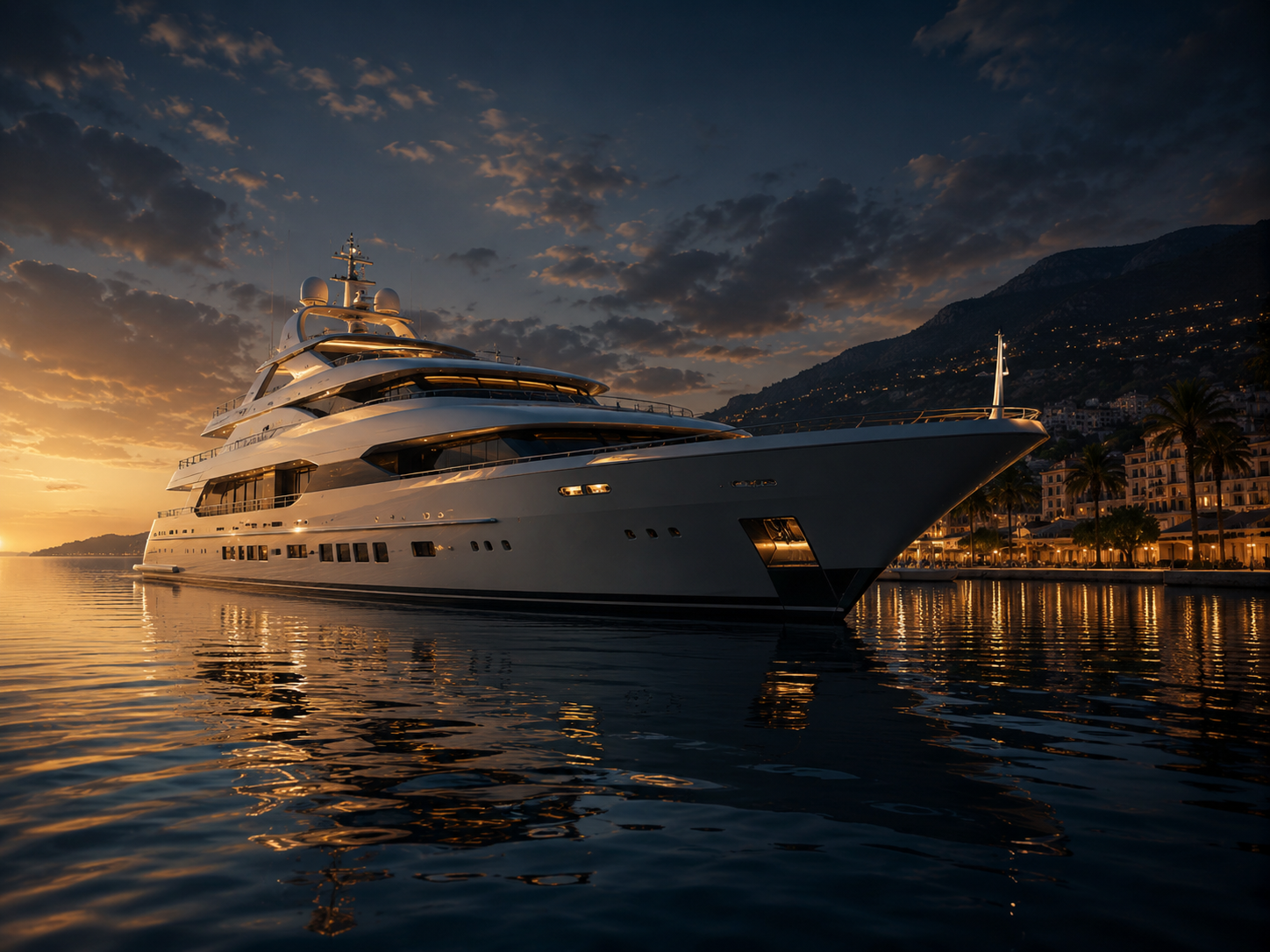 Luxury yacht at sunset